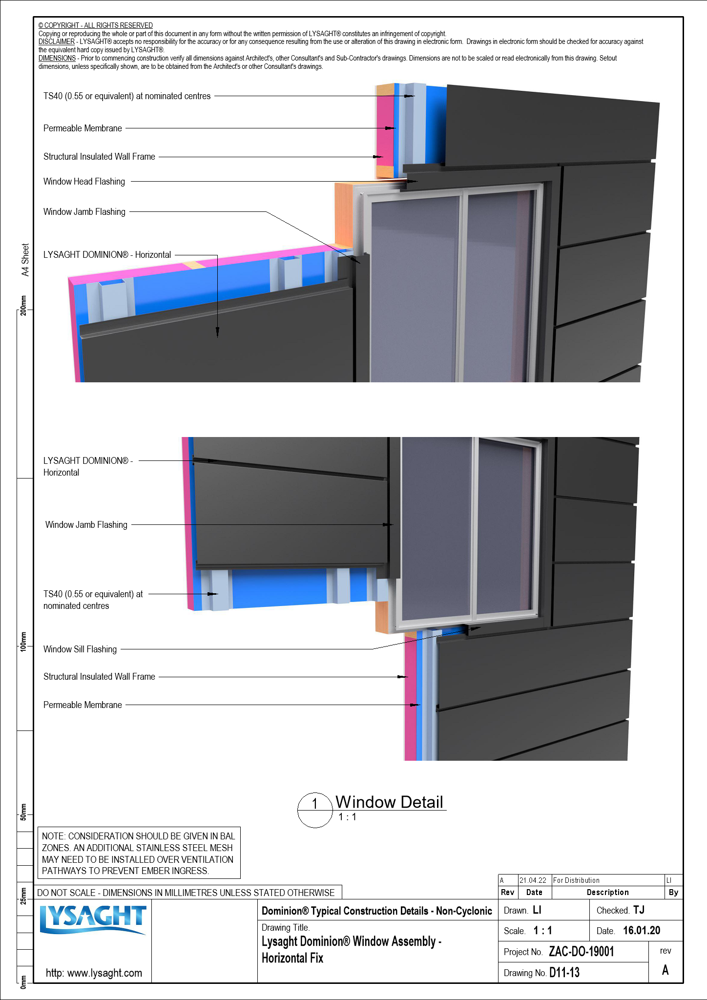 D1113 Lysaght Dominion® Window Assembly Horizontal Fix